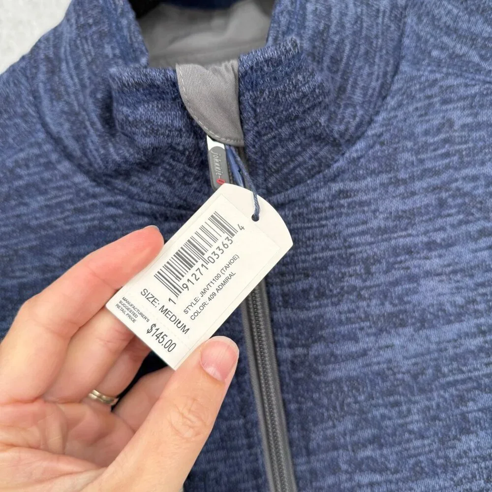 Johnnie O Mens Tahoe Full Zip Vest Size M Admiral Blue Knit Mock Neck NEW FLAW